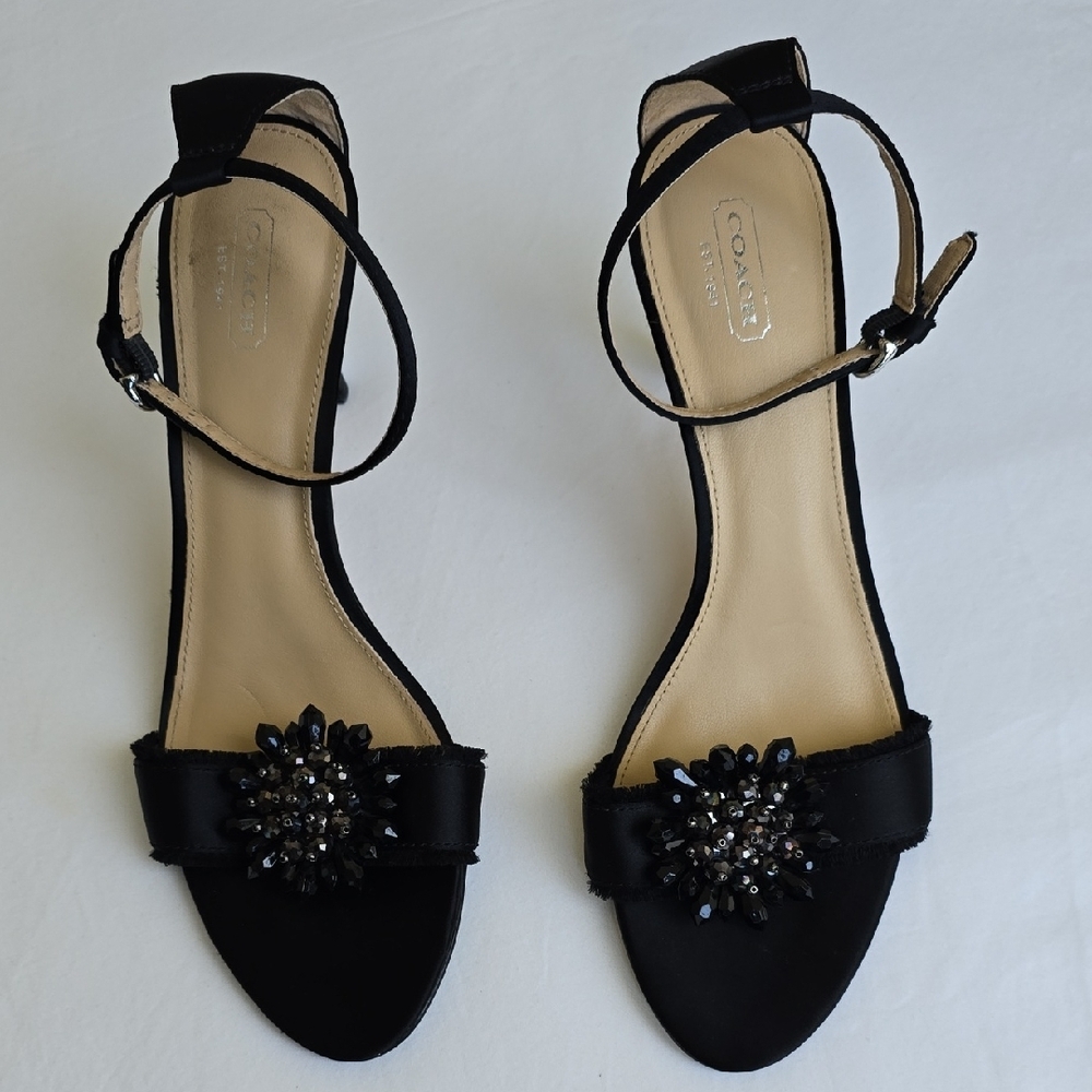 Coach Black Heels with Crystal Embellishments